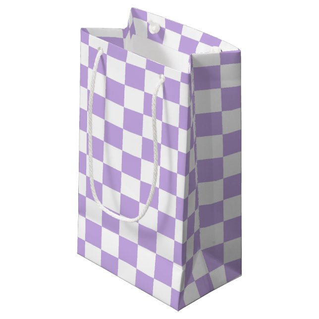 Checkered Lavender and White Small Gift Bag (Front Angled)