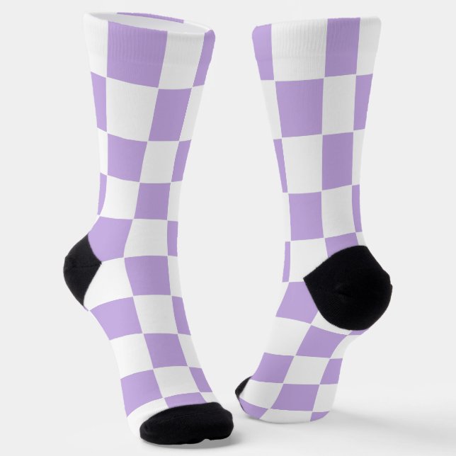 Checkered Lavender and White Socks (Angled)