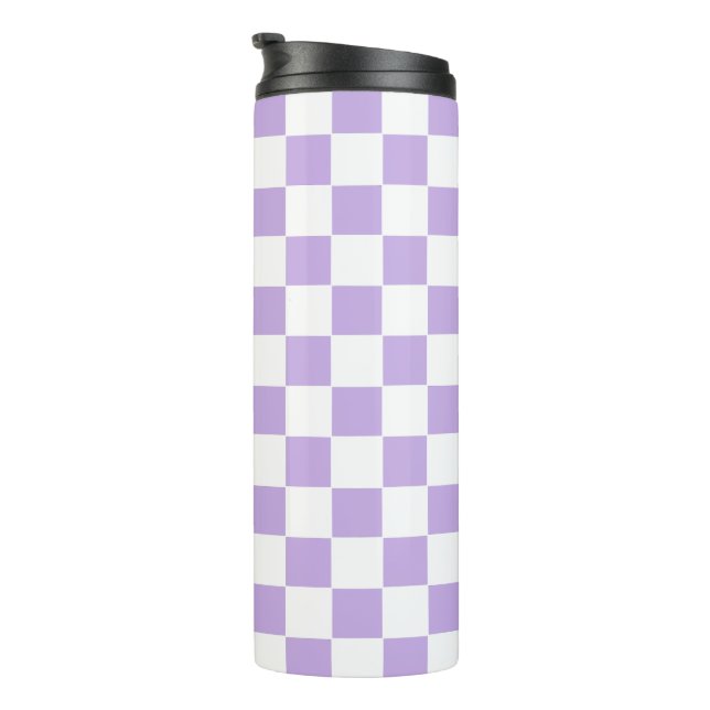 Checkered Lavender and White Thermal Tumbler (Rotated Right)