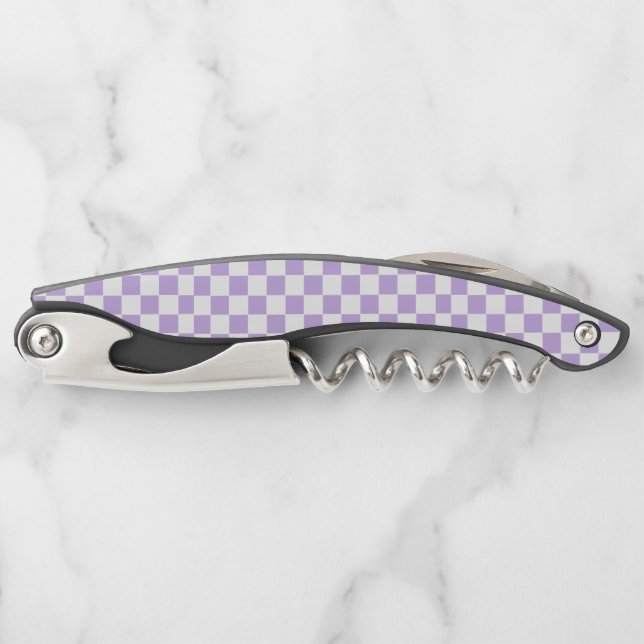 Checkered Lavender and White Waiter's Corkscrew (Front)