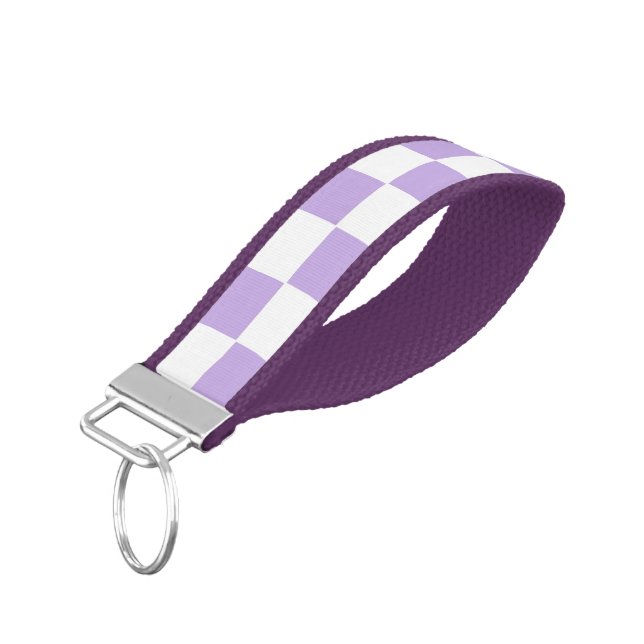 Checkered Lavender and White Wrist Keychain (Angled Down)