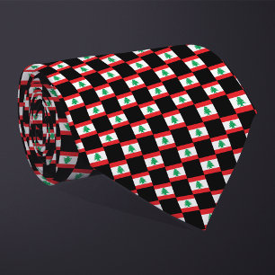 Checkered Lebanon Flag Pattern Neck Tie