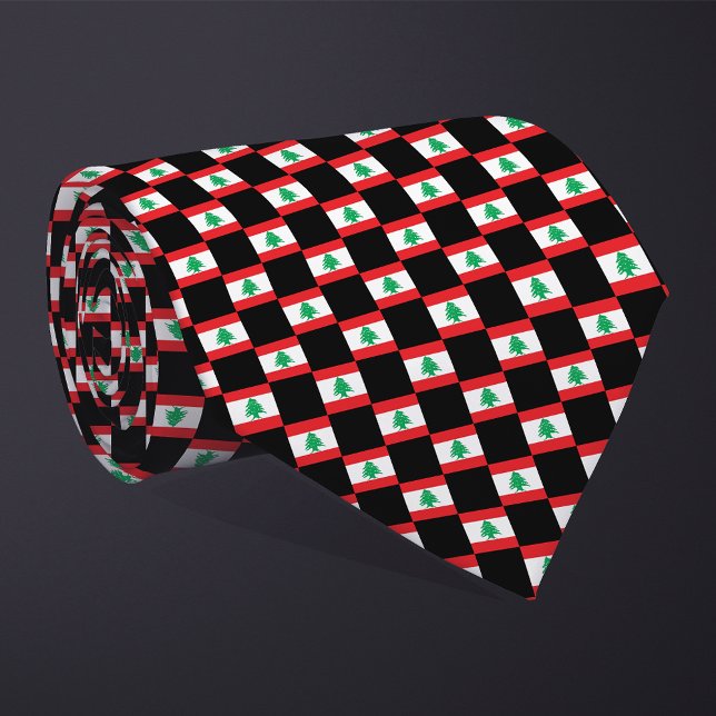 Checkered Lebanon Flag Pattern  Neck Tie (Creator Uploaded)