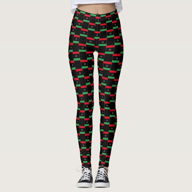 Checkered Libya Flag Pattern  Leggings (Front)
