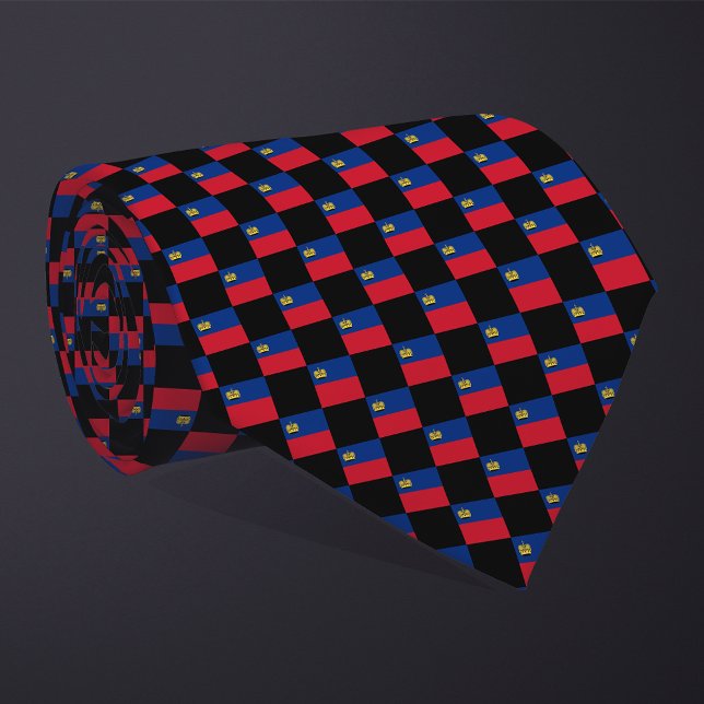 Checkered Liechtenstein Flag Pattern  Neck Tie (Creator Uploaded)