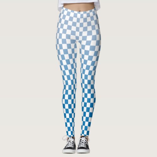 Checkered Light to Dark Blue Gradient Pattern Leggings