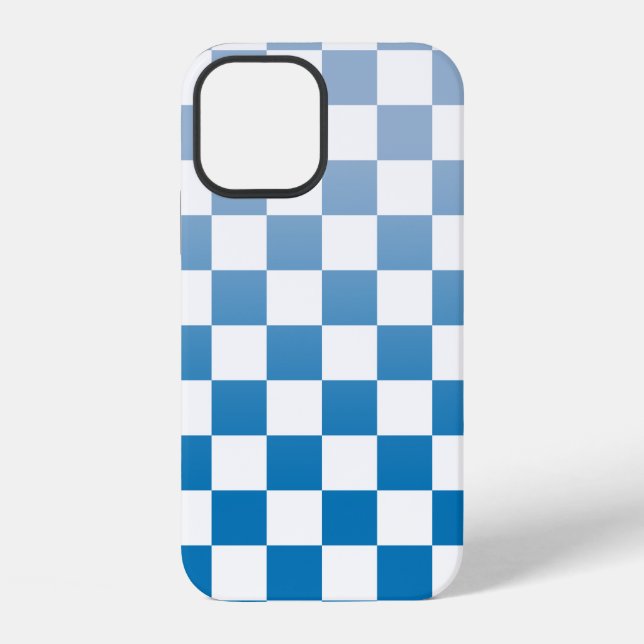 Checkered Light to Dark Blue Ombré Pattern Iphone Case (Back)