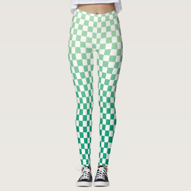 Checkered Light to Dark Green Gradient Pattern Leggings (Front)