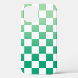 Checkered Light to Dark Green Ombré Pattern iPhone 12 Case