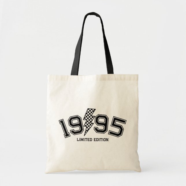 Checkered Lighting Bolt Custom Birth Year Birthday Tote Bag (Front)