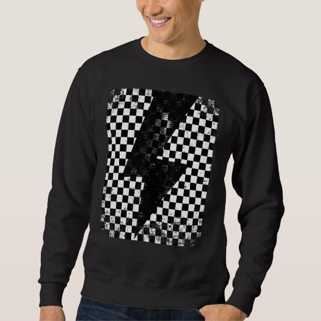 Checkered Lightning Bolt Thunder Checkerboard Grap Sweatshirt (Front)