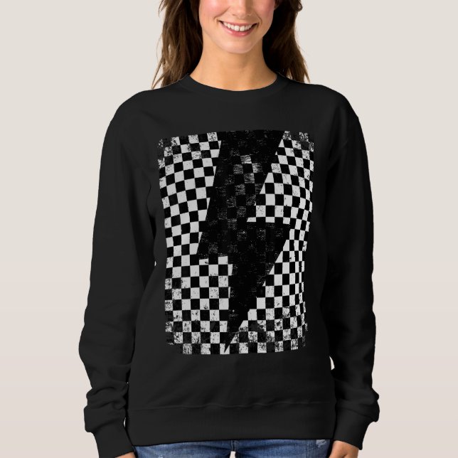 Checkered Lightning Bolt Thunder Checkerboard Grap Sweatshirt (Front)