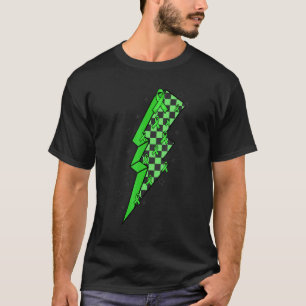 Checkered Lightning Green Ribbon Mental Illness Aw T-Shirt