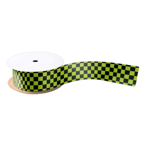 Checkered Lime Green and Black Satin Ribbon