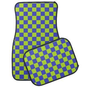 Checkered Lime Green and Blue Car Floor Mat