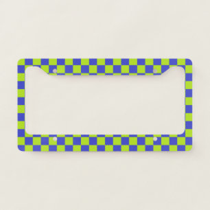 Checkered Lime Green and Blue License Plate Frame