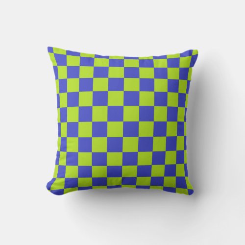Checkered Lime Green and Blue Throw Pillow