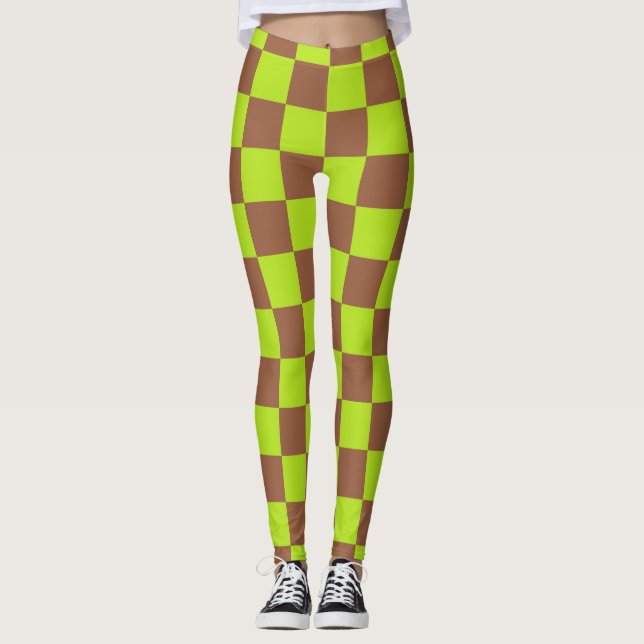 Checkered Lime Green and Brown  Leggings (Front)
