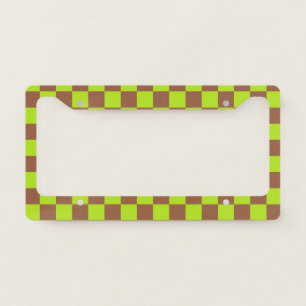 Checkered Lime Green and Brown License Plate Frame