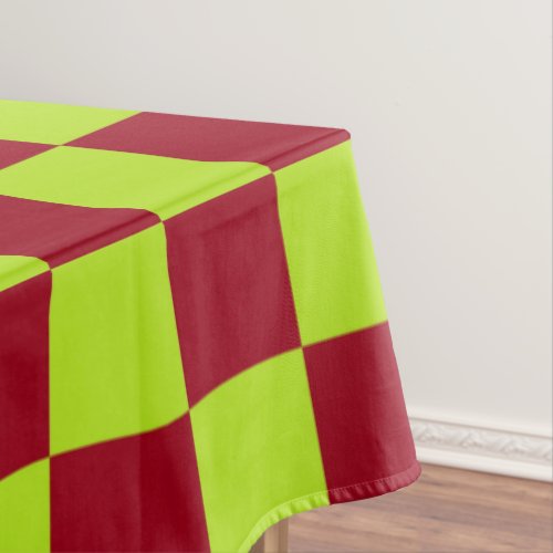 Checkered Lime Green and Burgundy Tablecloth