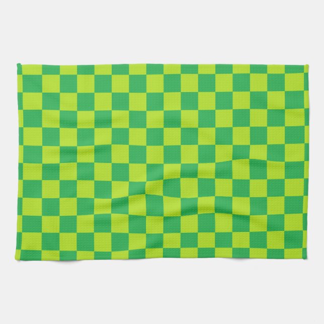 Checkered Lime Green and Green Kitchen Towel (Horizontal)