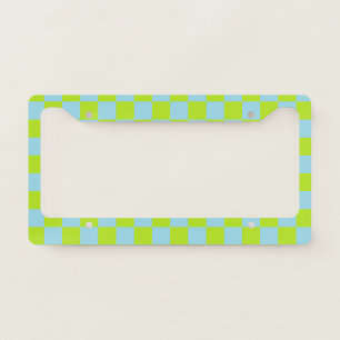 Checkered Lime Green and Pastel Blue License Plate Frame