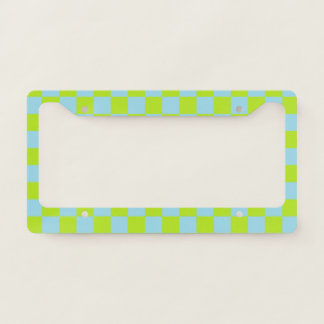 Checkered Lime Green and Pastel Blue License Plate Frame
