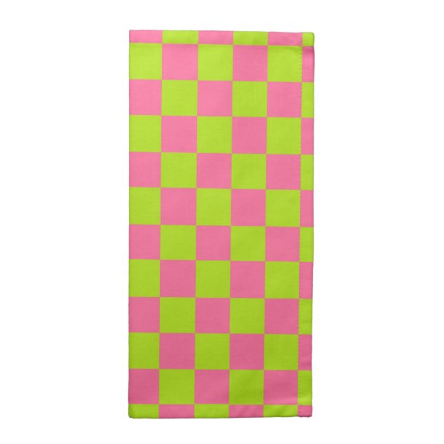 Checkered Lime Green and Pink Cloth Napkin (Half Fold)