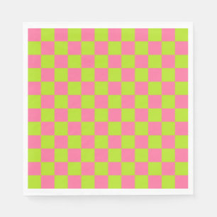 Checkered Lime Green and Pink Paper Napkins