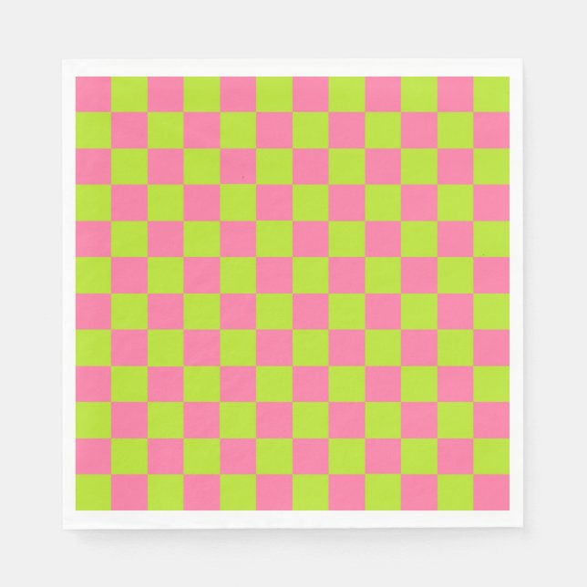 Checkered Lime Green and Pink Paper Napkins (Front)