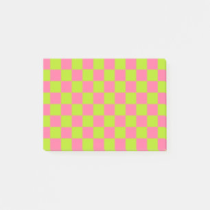 Checkered Lime Green and Pink Post-it Notes