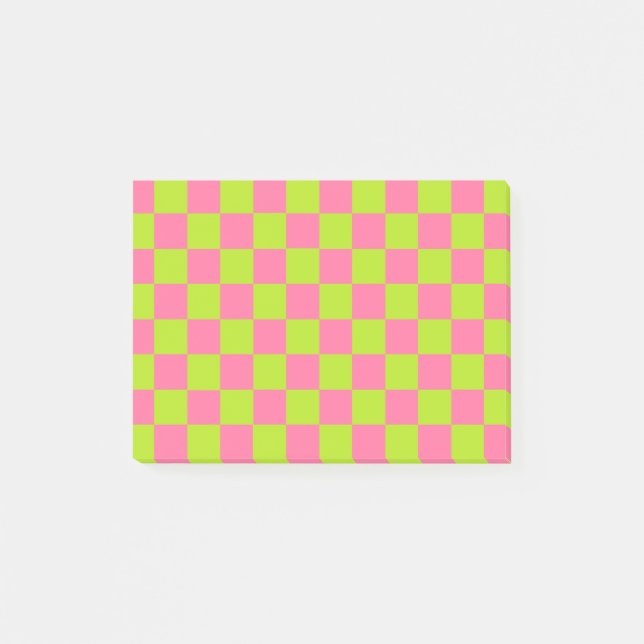 Checkered Lime Green and Pink Post-it Notes (Front)