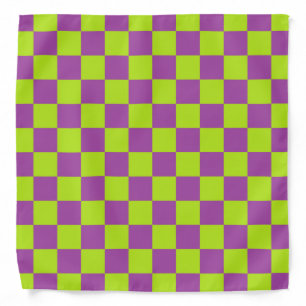 Checkered Lime Green and Purple Bandana