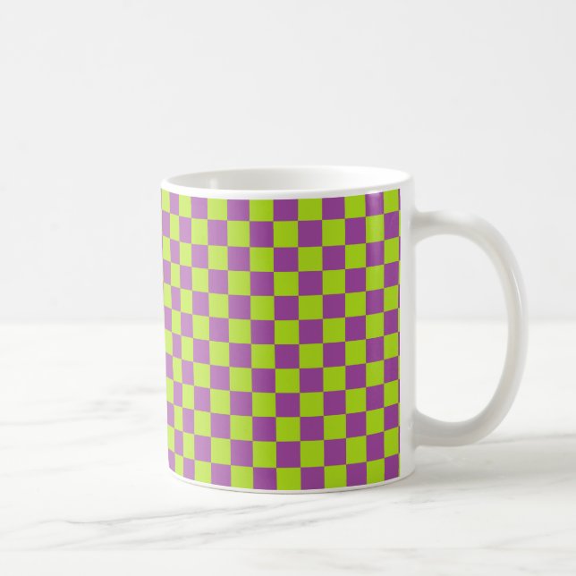 Checkered Lime Green and Purple Coffee Mug (Right)