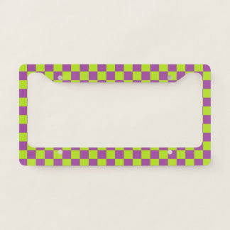Checkered Lime Green and Purple License Plate Frame