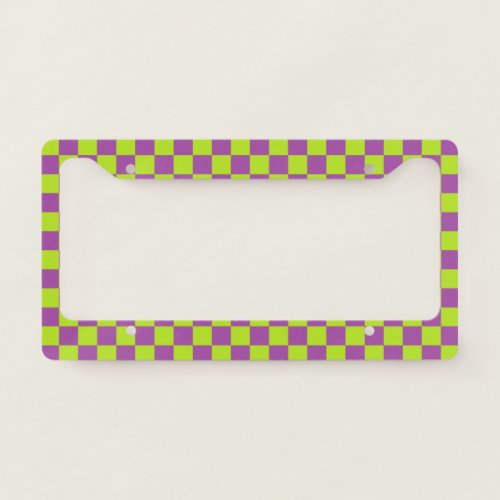 Checkered Lime Green and Purple  License Plate Frame