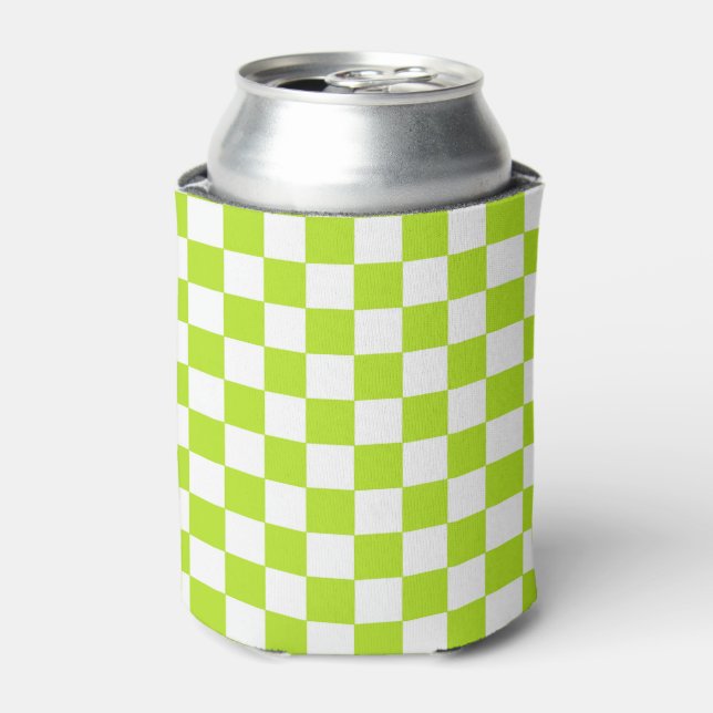 Checkered Lime Green and White Can Cooler (Can Front)