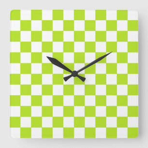 Checkered Lime Green and White Square Wall Clock