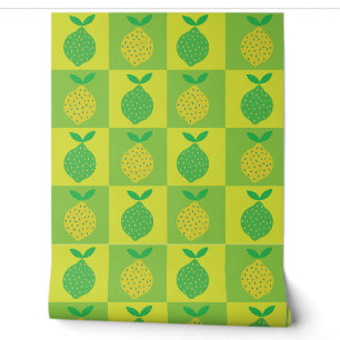 Checkered Lime Green and Yellow Lemon  Wallpaper