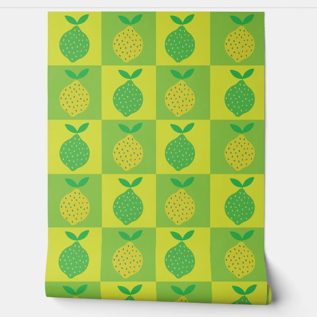 Checkered Lime Green and Yellow Lemon  Wallpaper (Unrolling)