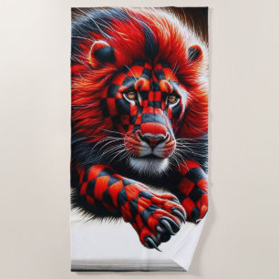 Checkered Lion Beach Towel