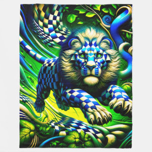 Checkered Lion Fleece Blanket