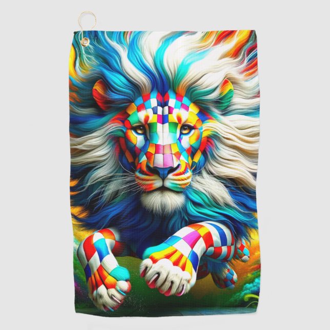 Checkered Lion Golf Towel (Front)