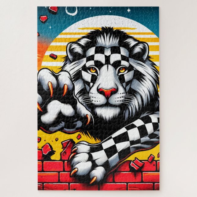 Checkered Lion Jigsaw Puzzle (Vertical)