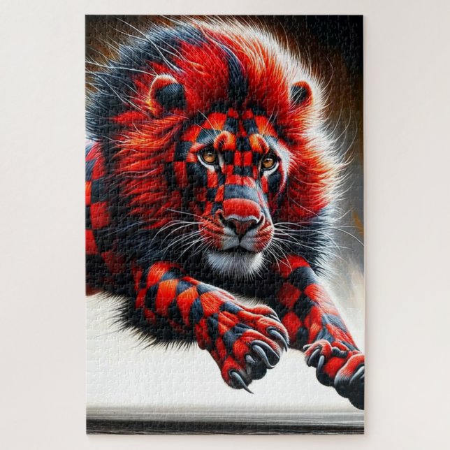 Checkered Lion Jigsaw Puzzle (Vertical)
