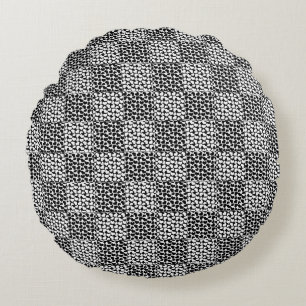 Checkered Love in Black and White Round Pillow
