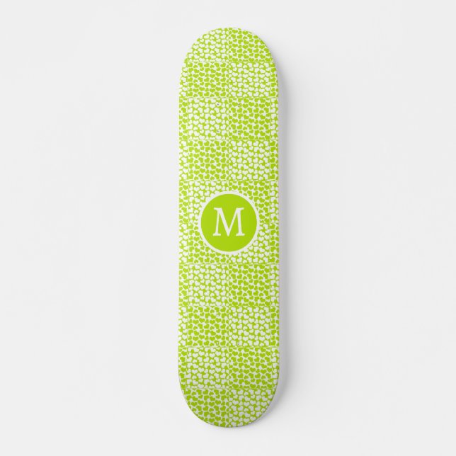 Checkered Love in Lime Green and White Monogram Skateboard (Front)