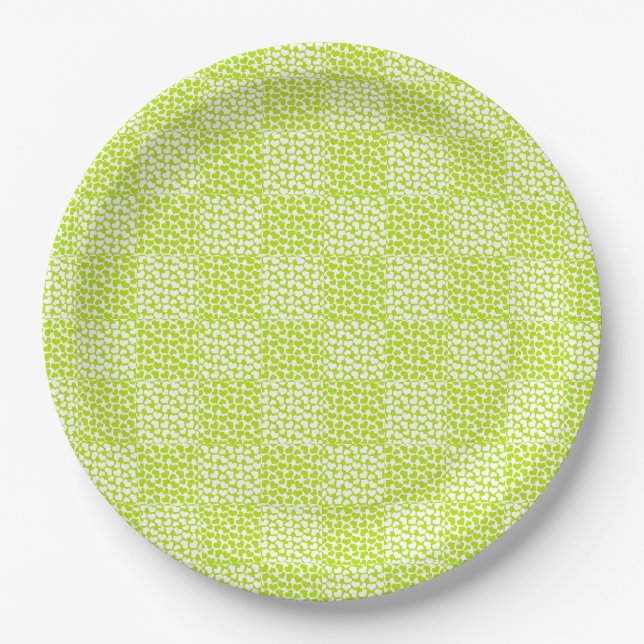Checkered Love in Lime Green and White  Paper Plates (Front)