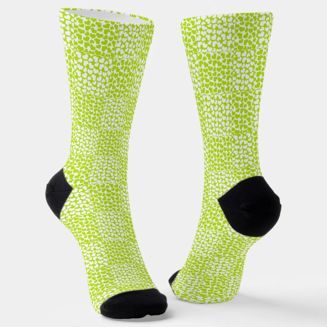 Checkered Love in Lime Green and White  Socks (Angled)