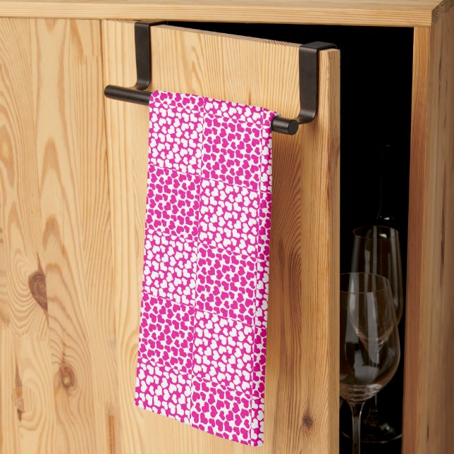 Checkered Love in Magenta and White Kitchen Towel (Thirds Fold)